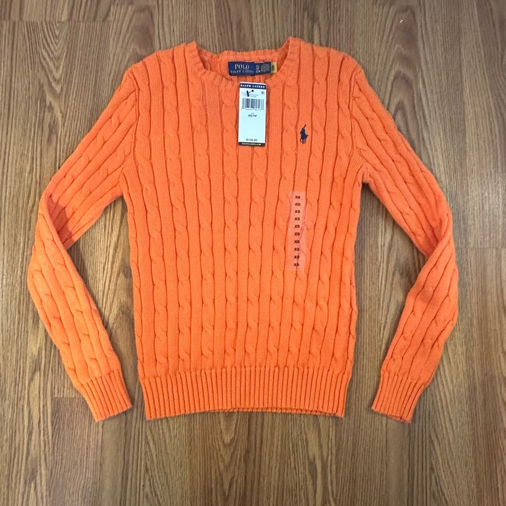 Polo Ralph Lauren Woman's Crew Neck Cotton Sweaters Orange, Size XS